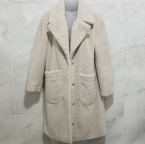 Halogen Patch Pocket Teddy Coat Cream Medium - Picture 3 of 10